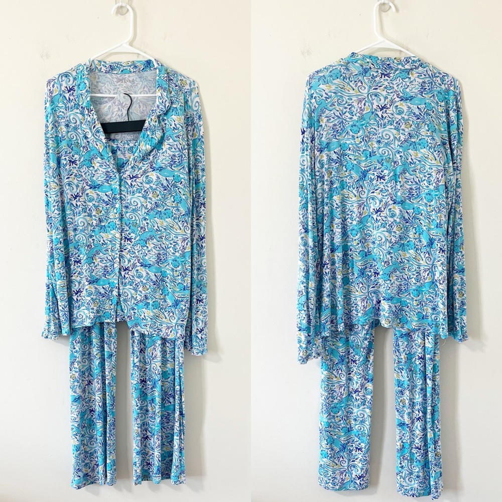 Lilly Pulitzer Melon Fig Tint Monkey Sea Knit Pajama Set Size XL - Picture 2 of 11